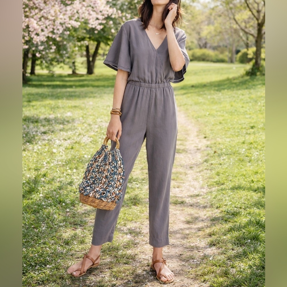Cloth & Stone Anthropologie Gulpiyuri Jumpsuit in Gray Size Small